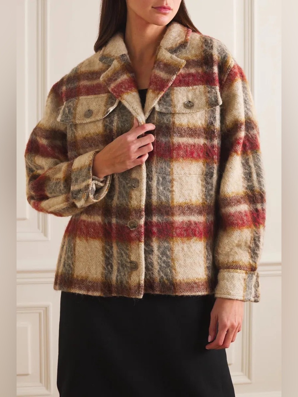 NWT ANINE BING Flynn Oatmeal Plaid Jacket Small - Picture 2 of 6
